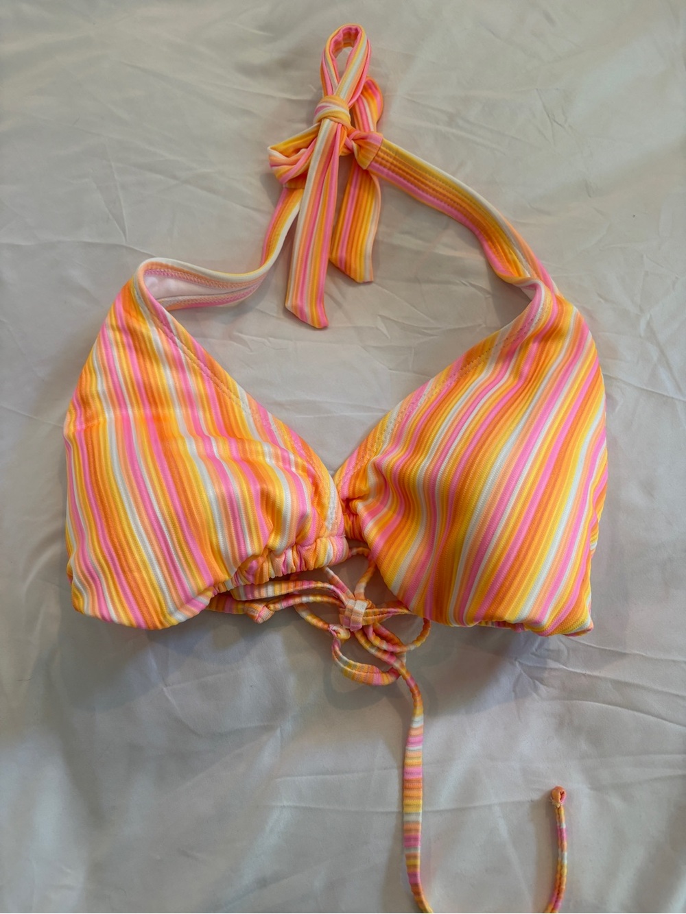 Striped Halter Bikini Top in Pink, Yellow & White
